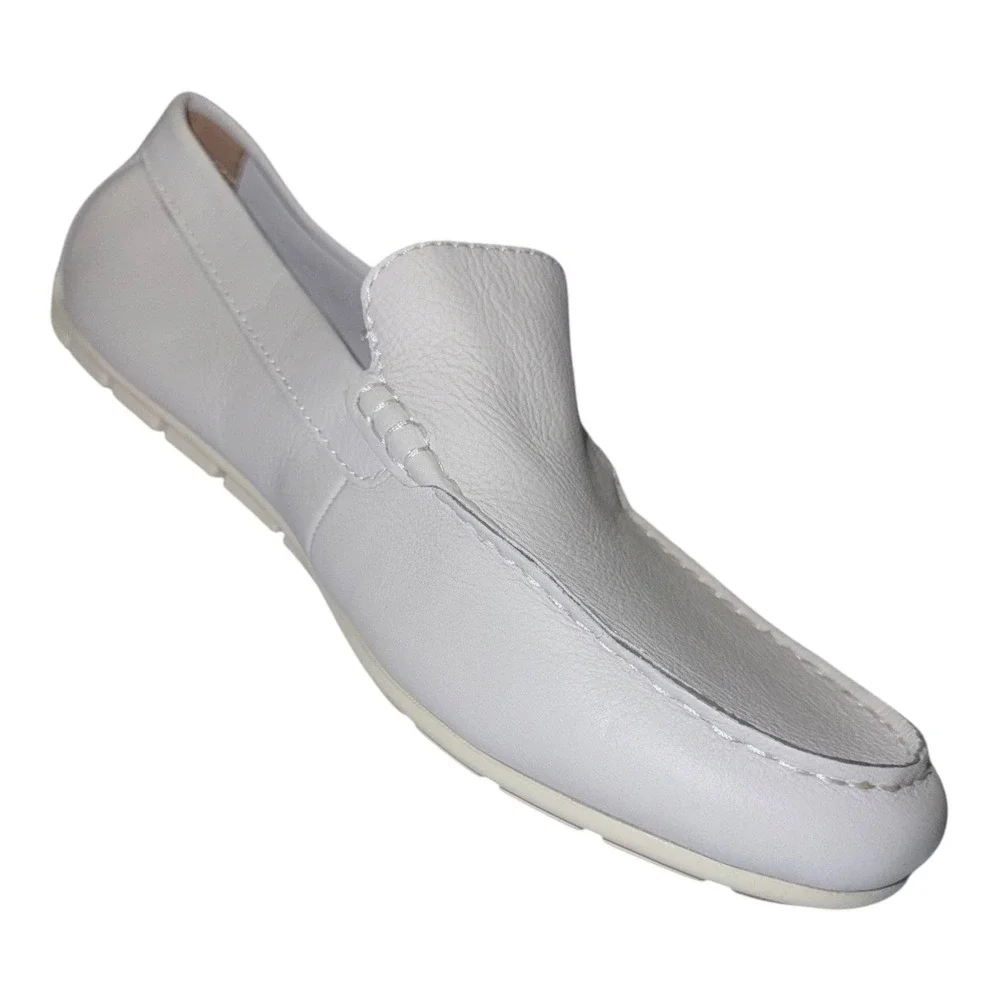 Born Mens Size 10 Medium Width White Leather Allan Slip On‎ Driving Loafer